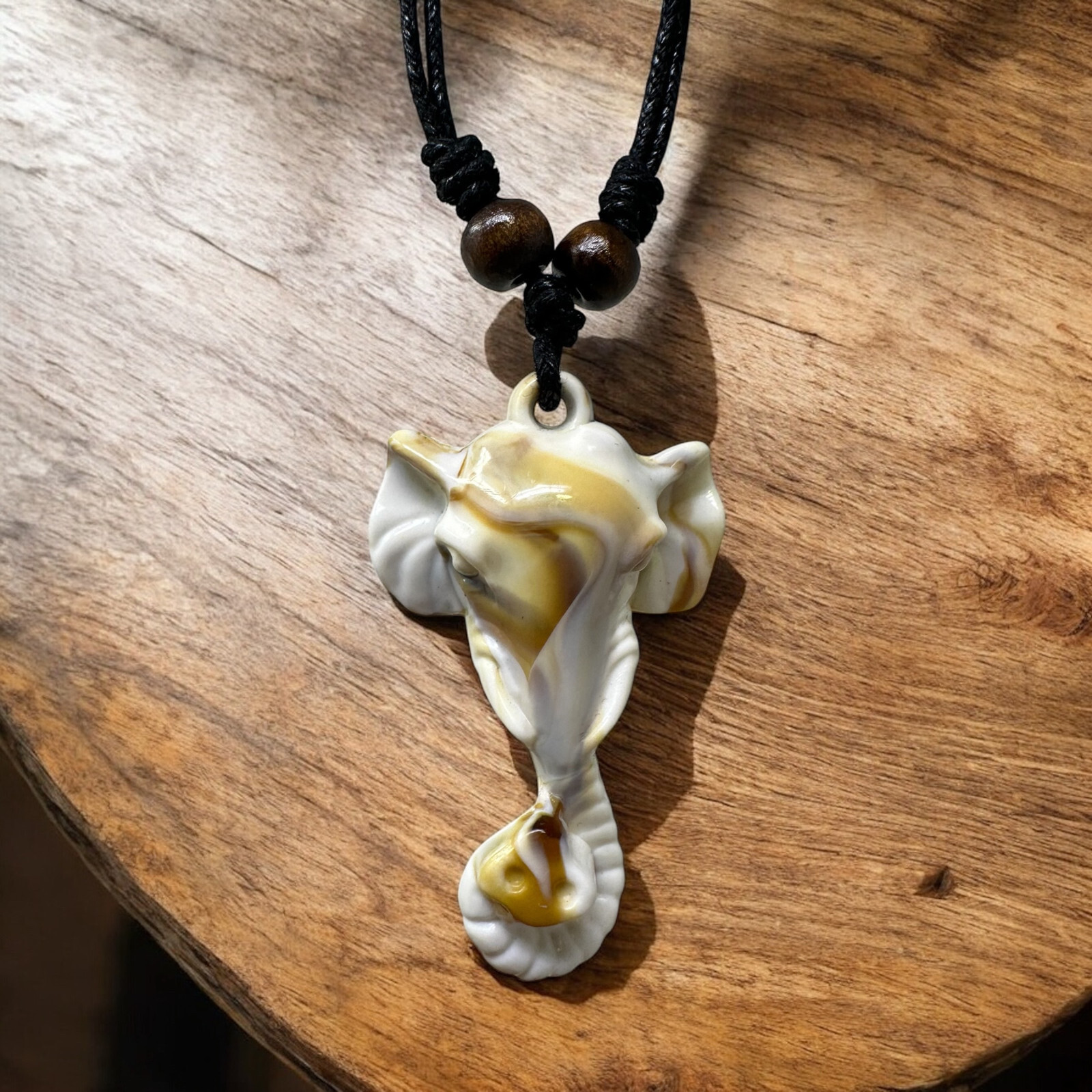 Elephant Necklace Marbled Resin Pendant | Adjustable Cord 18–32″ | Unisex Boho