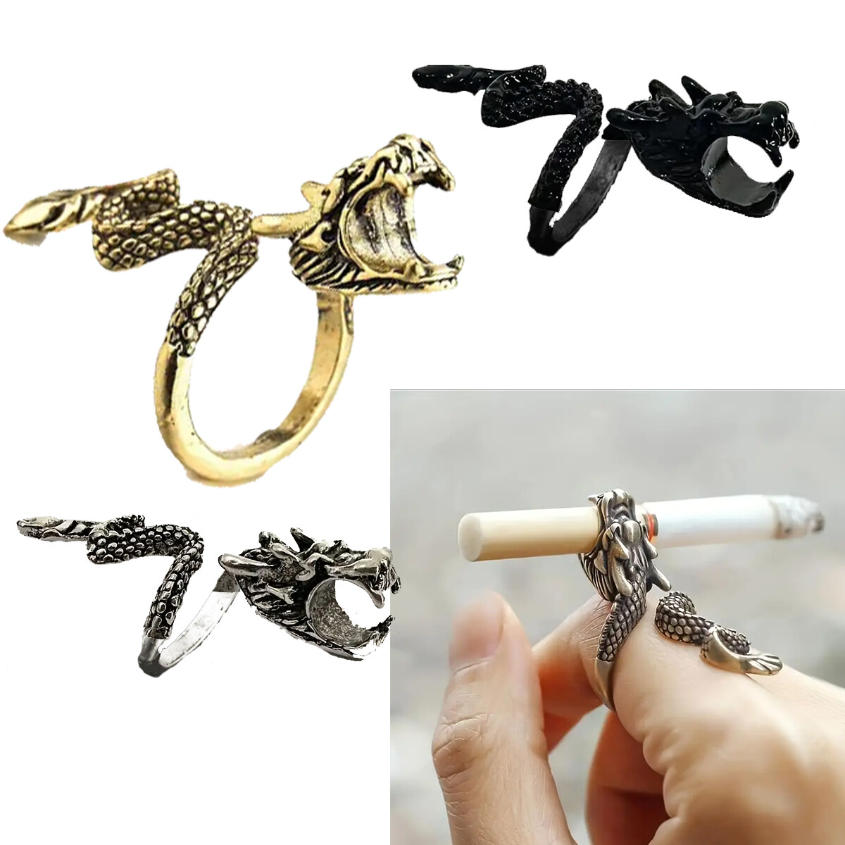 Grabber Ring Vintage Dragon Snake Shaped Cigarette Holder Gadget Unique Fashion