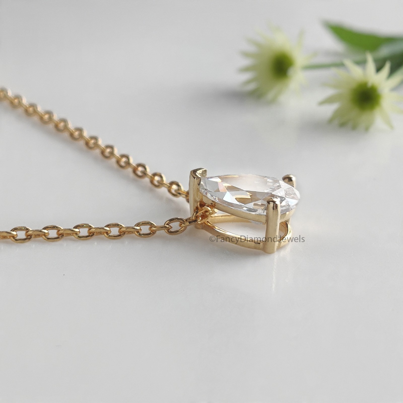 Teardrop Diamond Necklace Pear Diamond Necklace Yellow Silver handmade jewelry