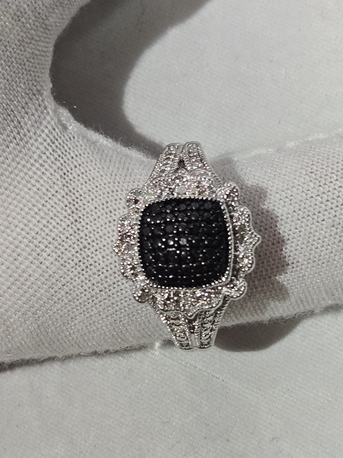 New Lab Grown Black Diamond Cushion Halo Cocktail Ring Split Shank Band Size 7.5