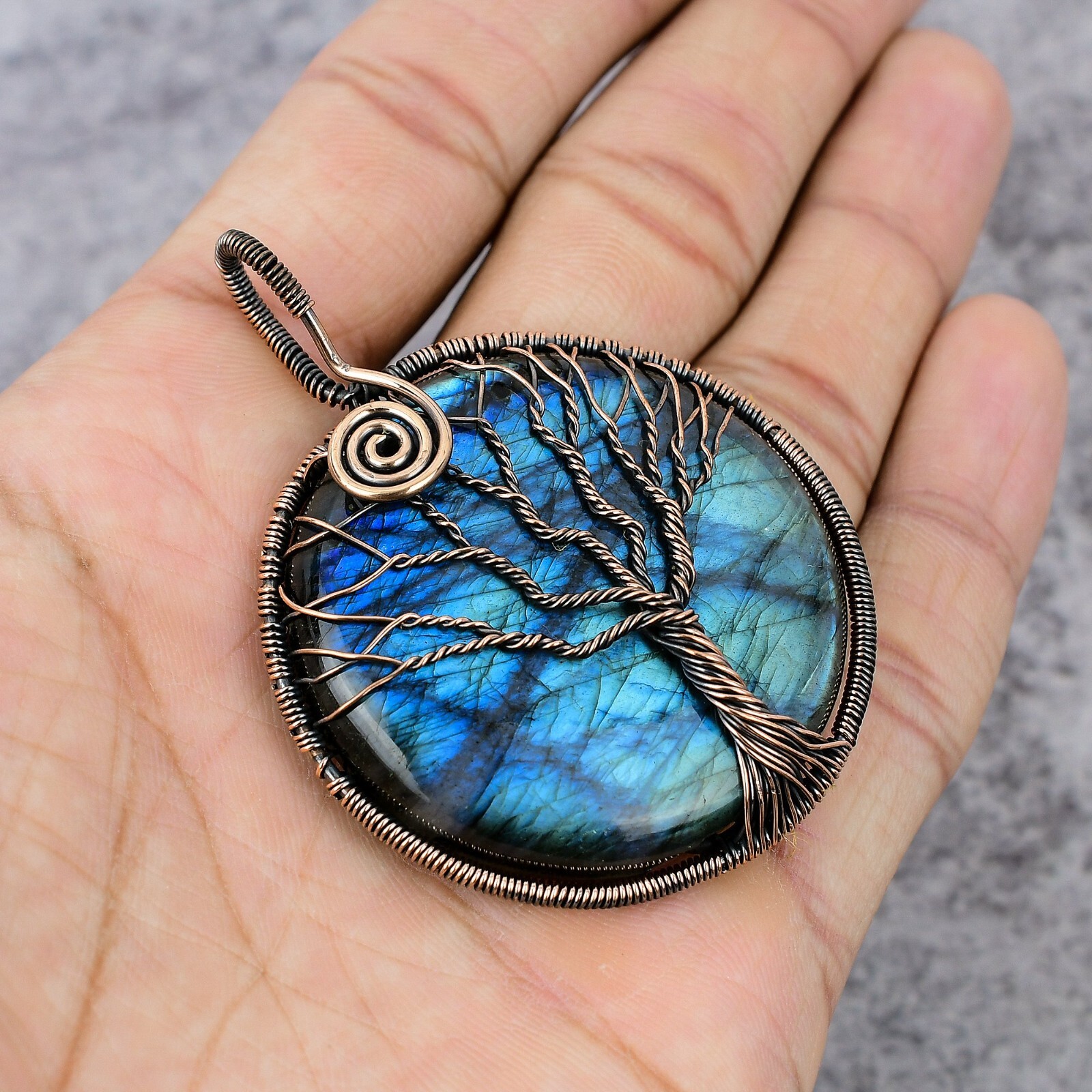 Tree Of Life Labradorite Gemstone Copper Wire Wrapped Handmade Pendant