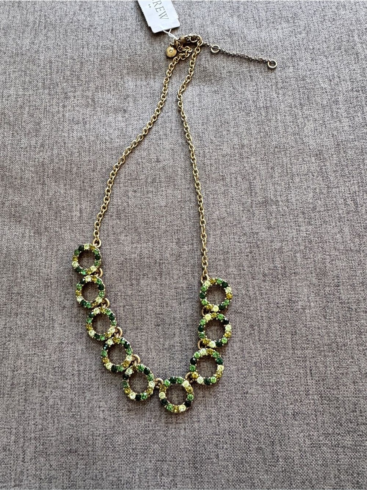 J. Crew Green Wreath Gold-Tone Necklace- Dark + Lime Green Crystal Circles NWT