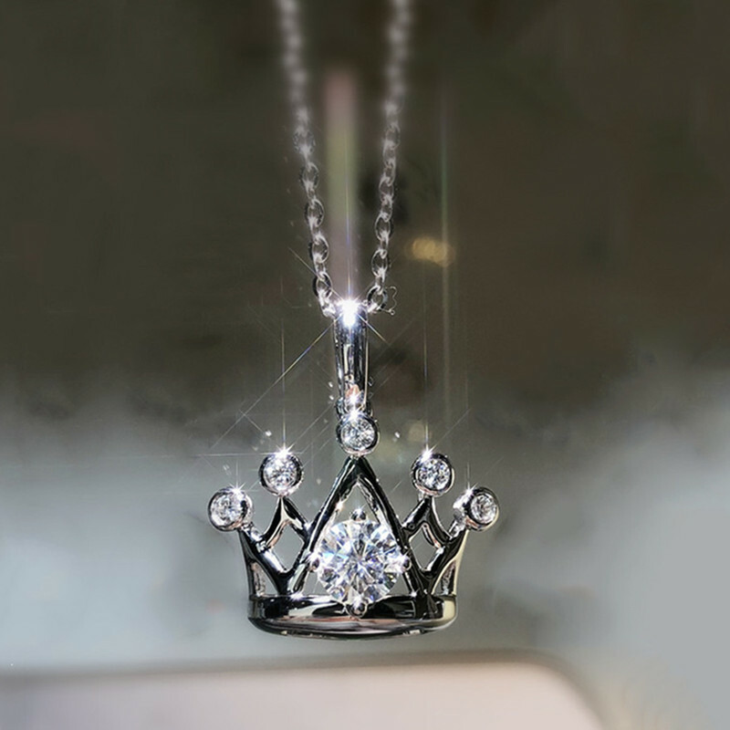 925 Silver Filled Women Jewelry Charm Queen Shape Cubic Zircon Necklace Pendant
