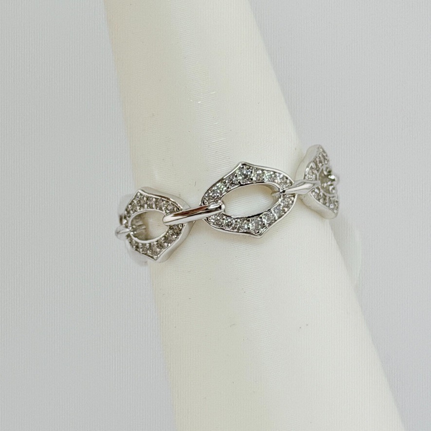 Bomb Party Link Ring Size 8 Clear CZ on Rhodium (No Bag)