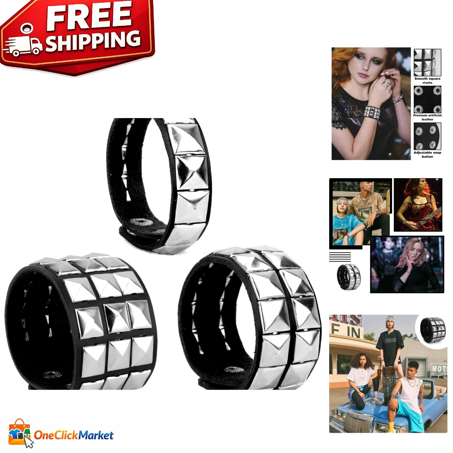 Classic Black Studded Arm Bands – Retro Punk Bracelets for All Occasions