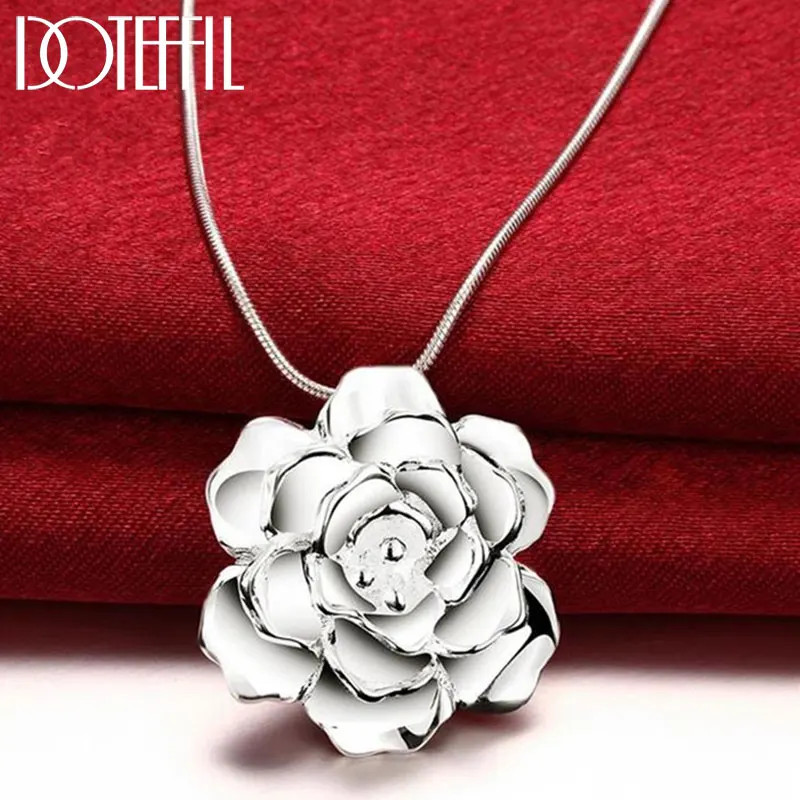 Flower Pendant Necklace 925 Sterling Silver 16-30in Snake Chain Women Jewelry