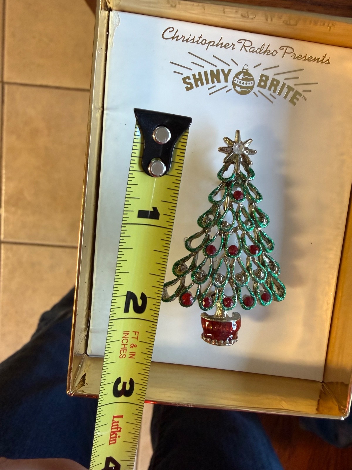 Christopher Radko Presents Shiny Brite Christmas Tree Brooch Pin Holiday NWT
