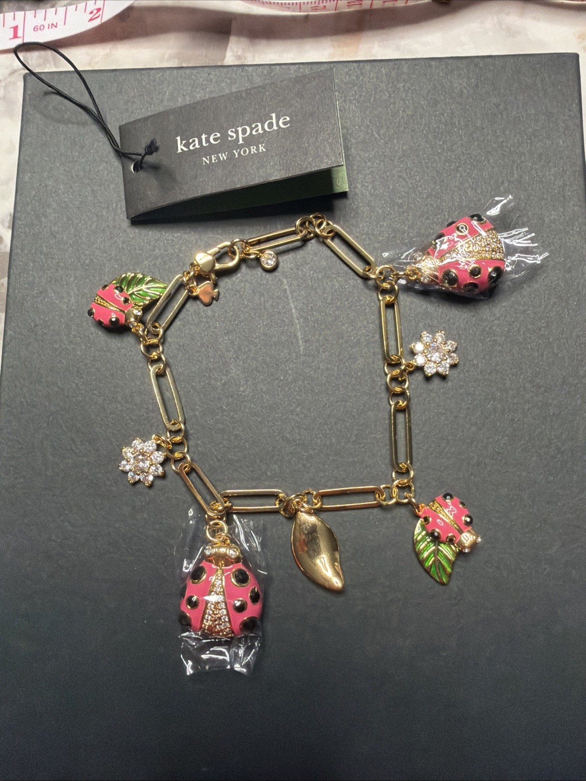 Kate Spade New York Pink Ladybug Dangle Charm Bracelet NWOT