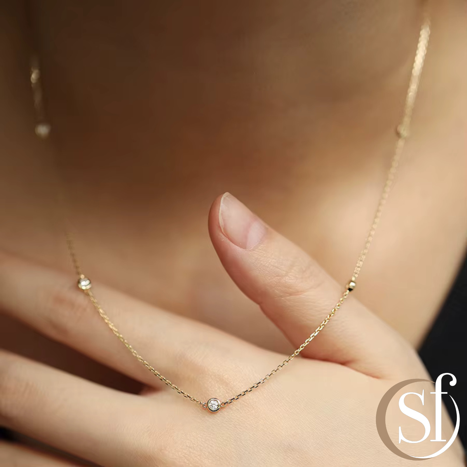 925 Sterling Silver Bezel Station Necklace | 4mm CZ Bezel Stones | 16 to 18 Inch