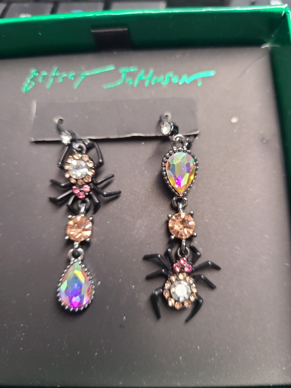 Betsey Johnson Dark Magic Crystal Spider Drop Halloween Earrings