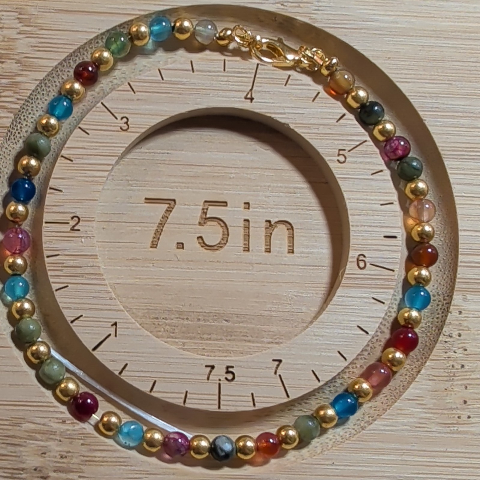 Multicolor Assorted Gemstone Round Bead Bracelet 7.5 in Gold-Tone Lobster