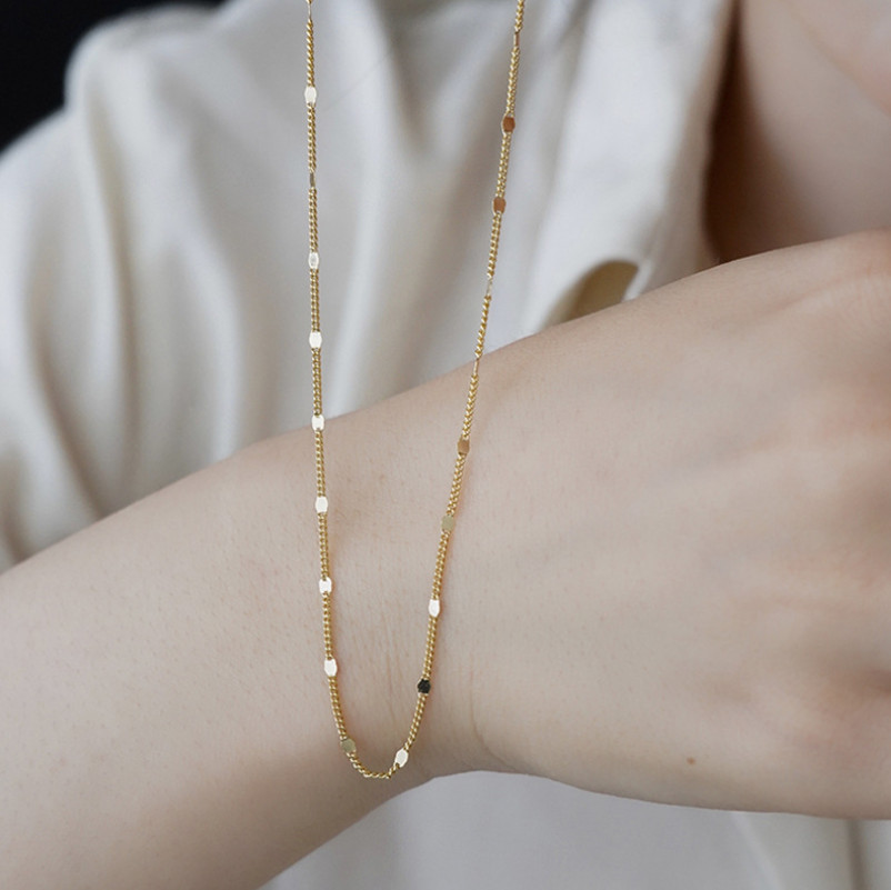 Women 18K Gold Plated Stainless Steel Flat Chain Choker Necklace 16-18″ PE11