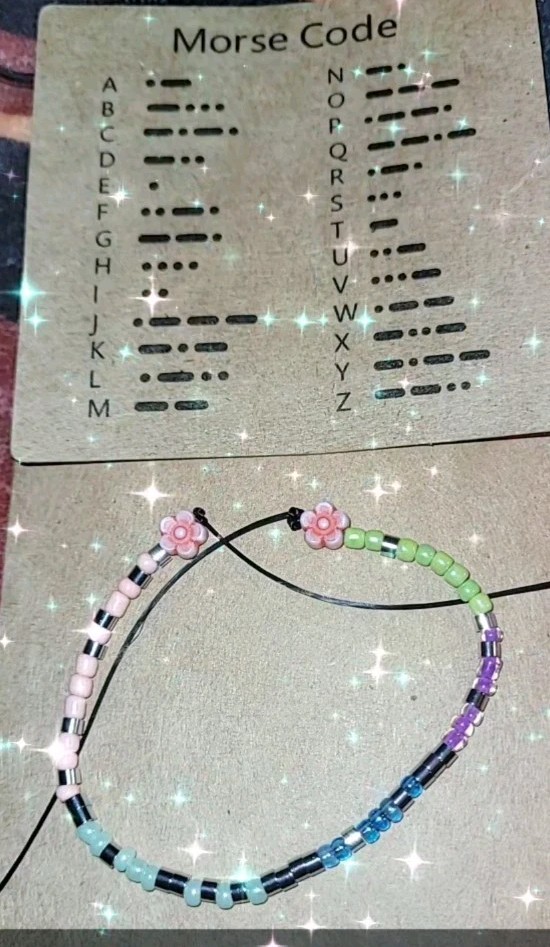 Morse Code Letter Beaded Dangle Charm Bracelet, Adjustable Cord, Multicolor