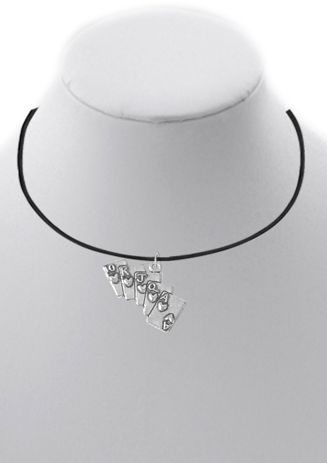 ch10 poker royal flush silver tone PENDENT ON A BLACK CORD Necklace