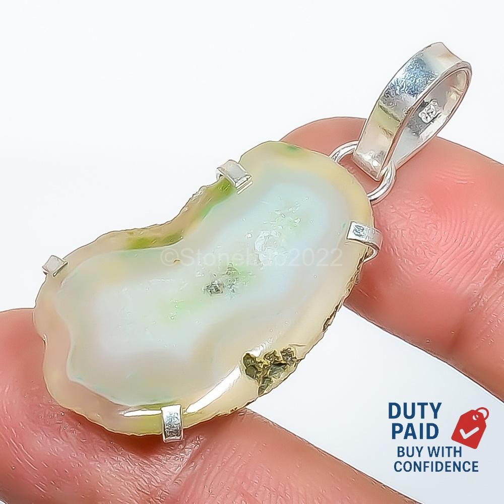 Genuine Drusy Channel Set Engagement New Pendant Jewelry Sterling Silver Plated