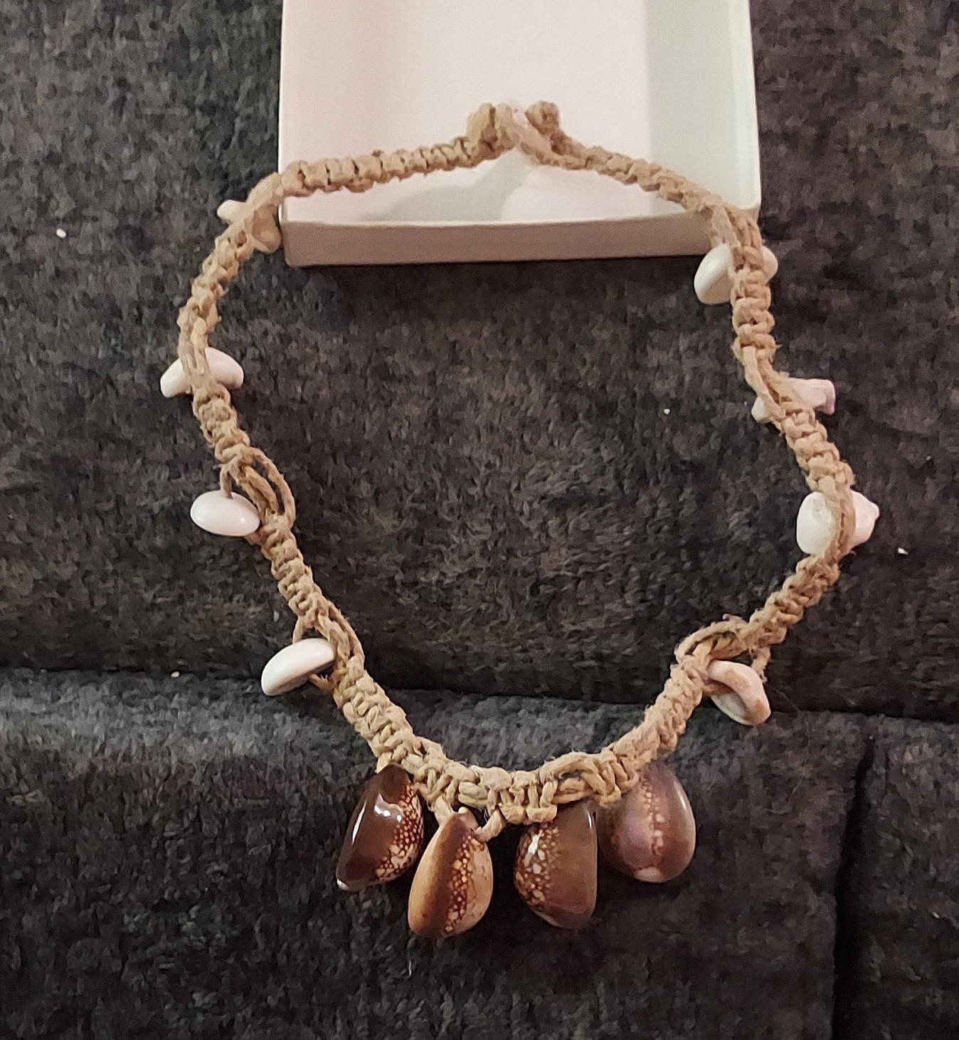Hemp Cord Cowrie Shell Beach Bohemian Necklace, Adjustable Hook Closure
