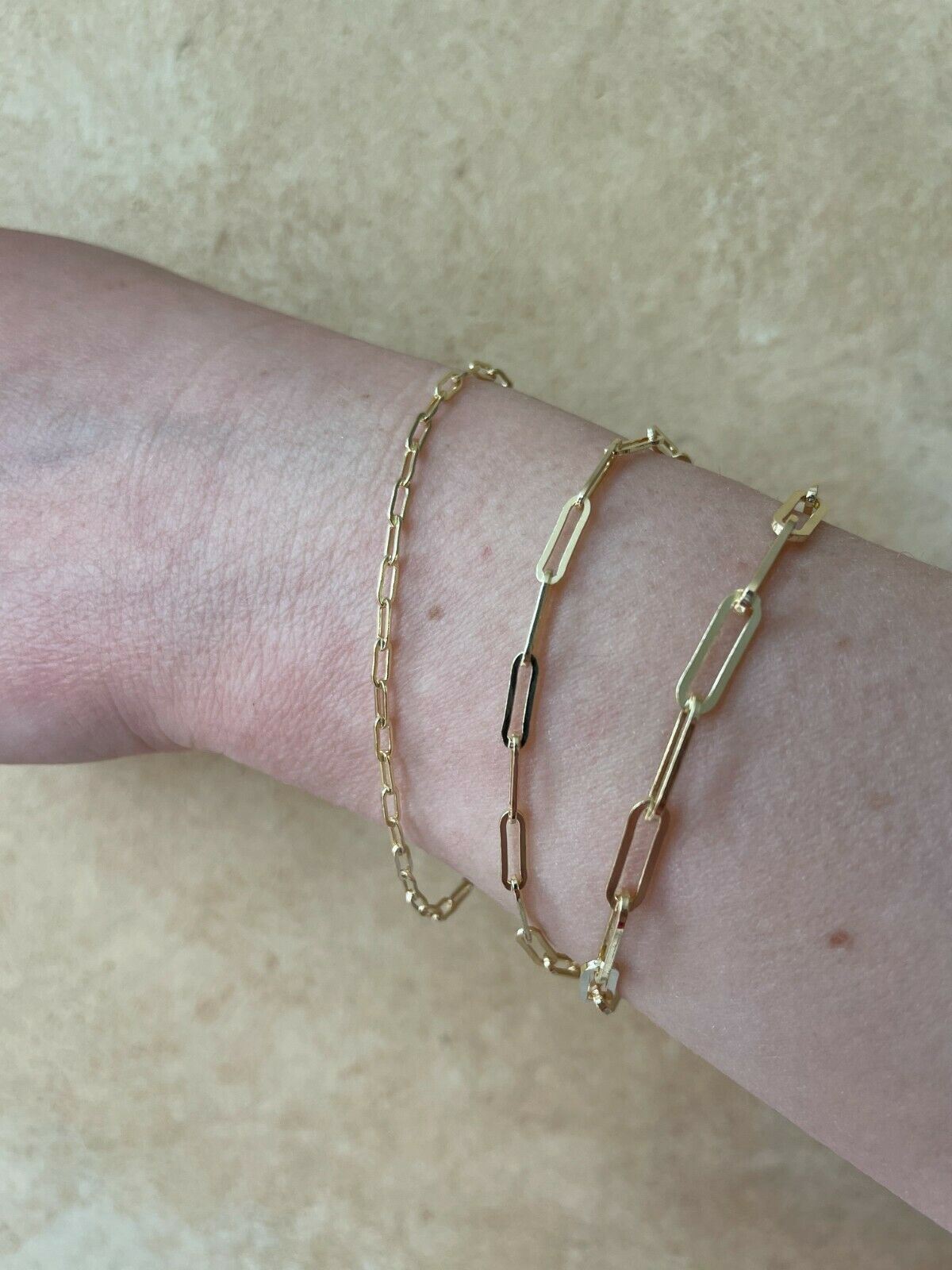 14k Gold Plated Solid 925 Sterling Silver Paperclip Bracelet 2.5mm-4mm ITALY