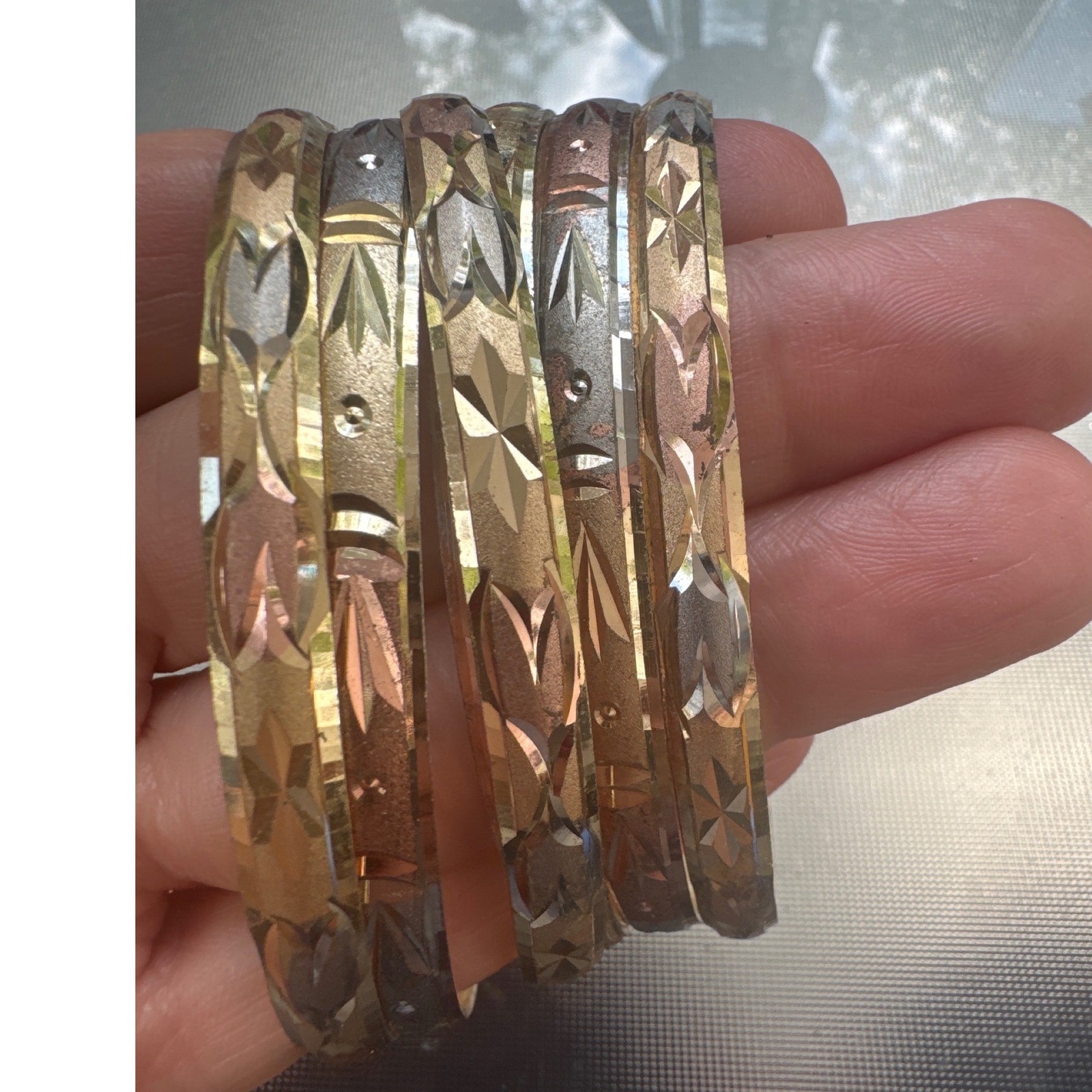 Unbranded Bangle Bracelet Set Womens 8.2″ Tricolor Diamond Cut 6pc Stackable