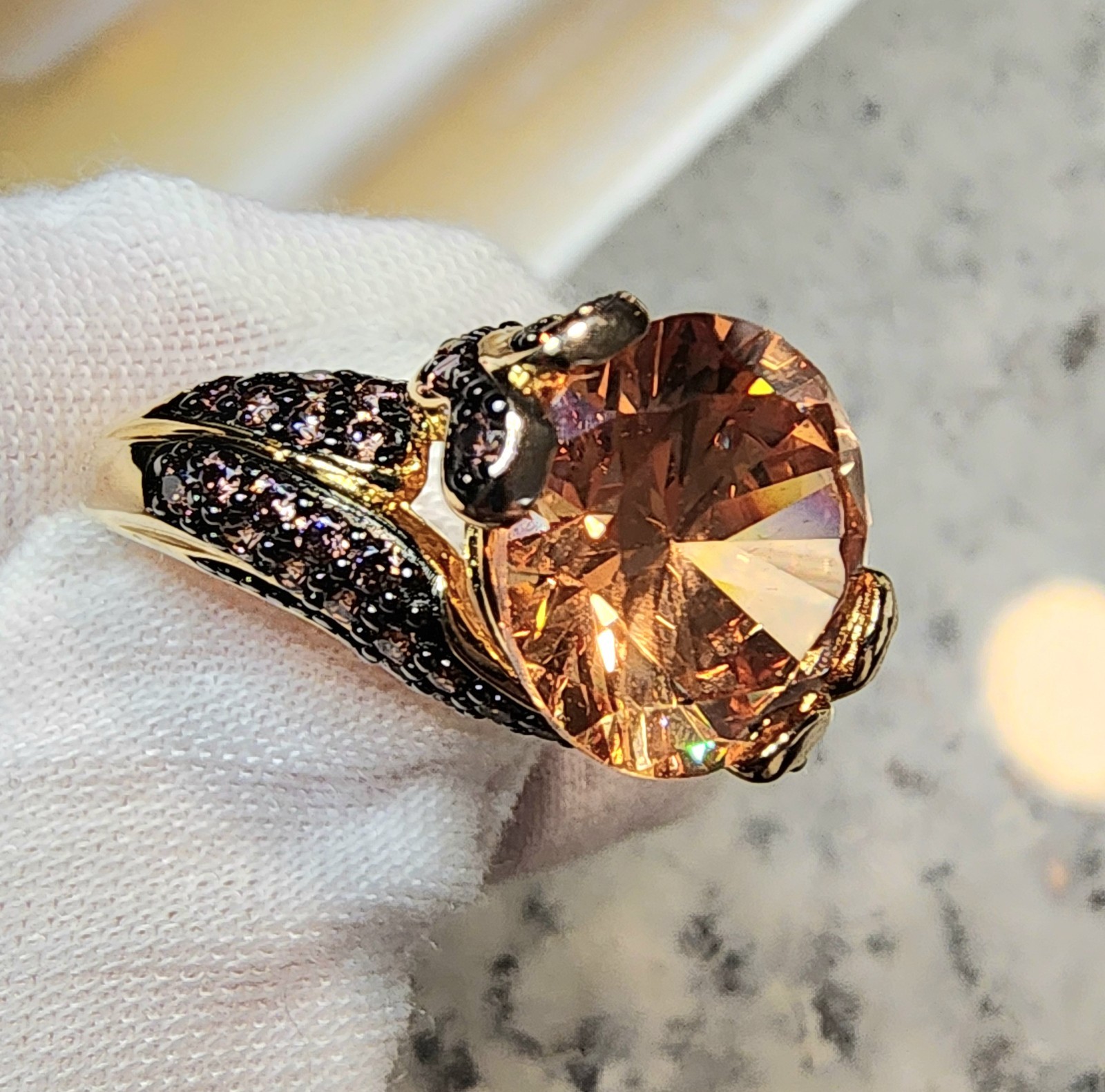 Sterling Silver Gold Plated Ring Size 7 Sparkle Canary Gemstone Pink CZ
