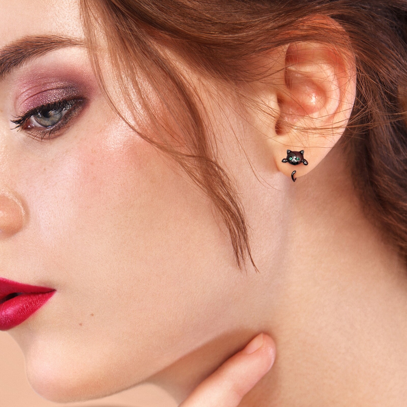 925 sterling silver hanging funny cat wrap earrings, funny cat animal earrings