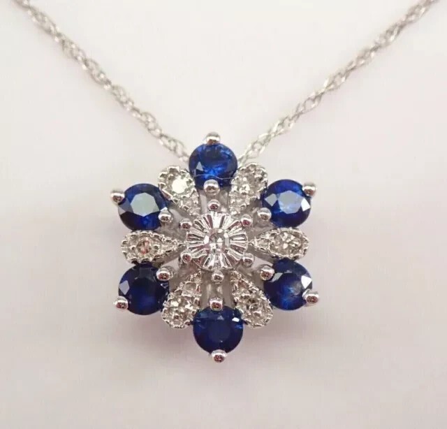 2Ct Round Cut Simulated Sapphire Stunning Flower Pendant 14k White Gold Plated
