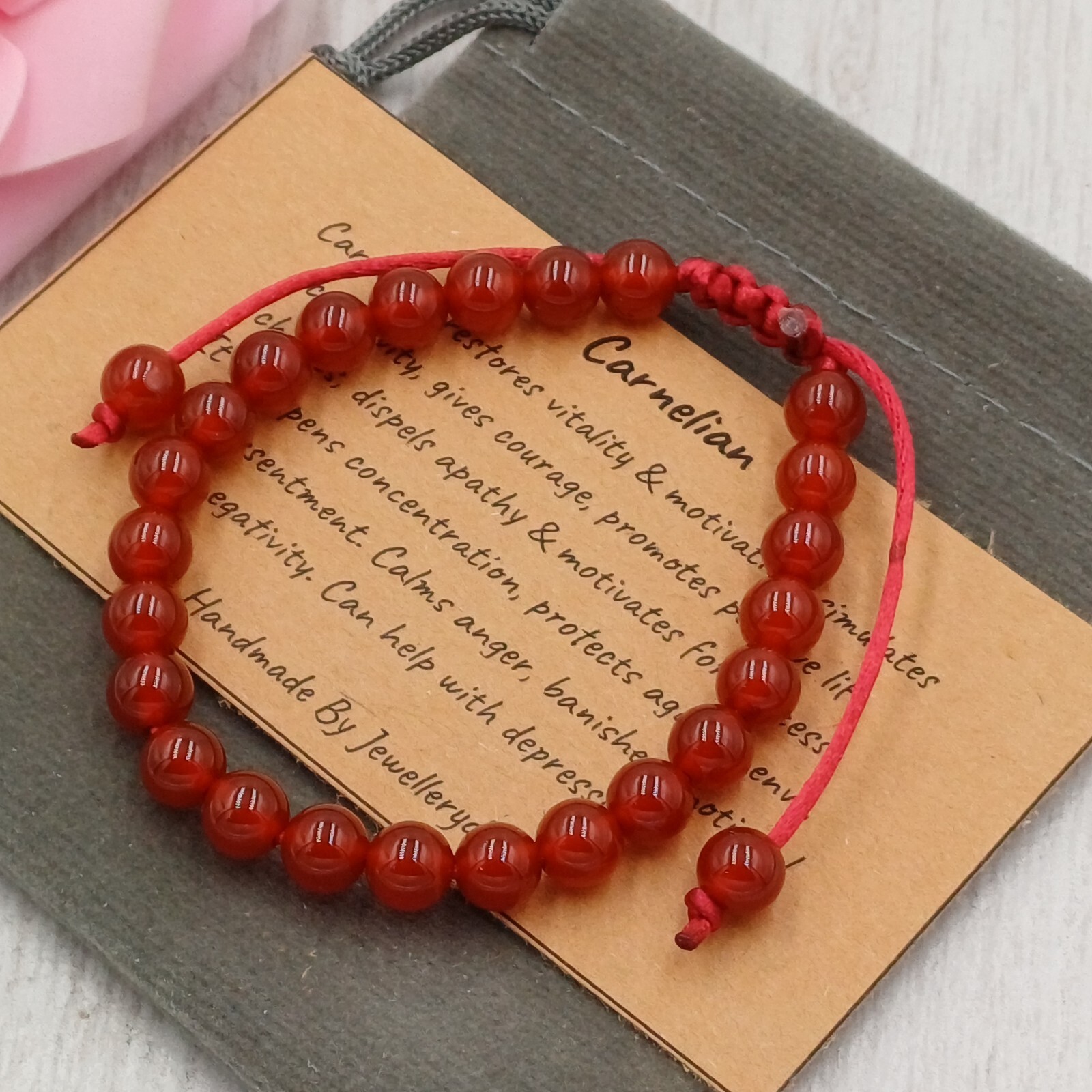 RED CARNELIAN Bracelet Adjustable Handmade + Gift Bag Crystal Gemstone 6/8mm.