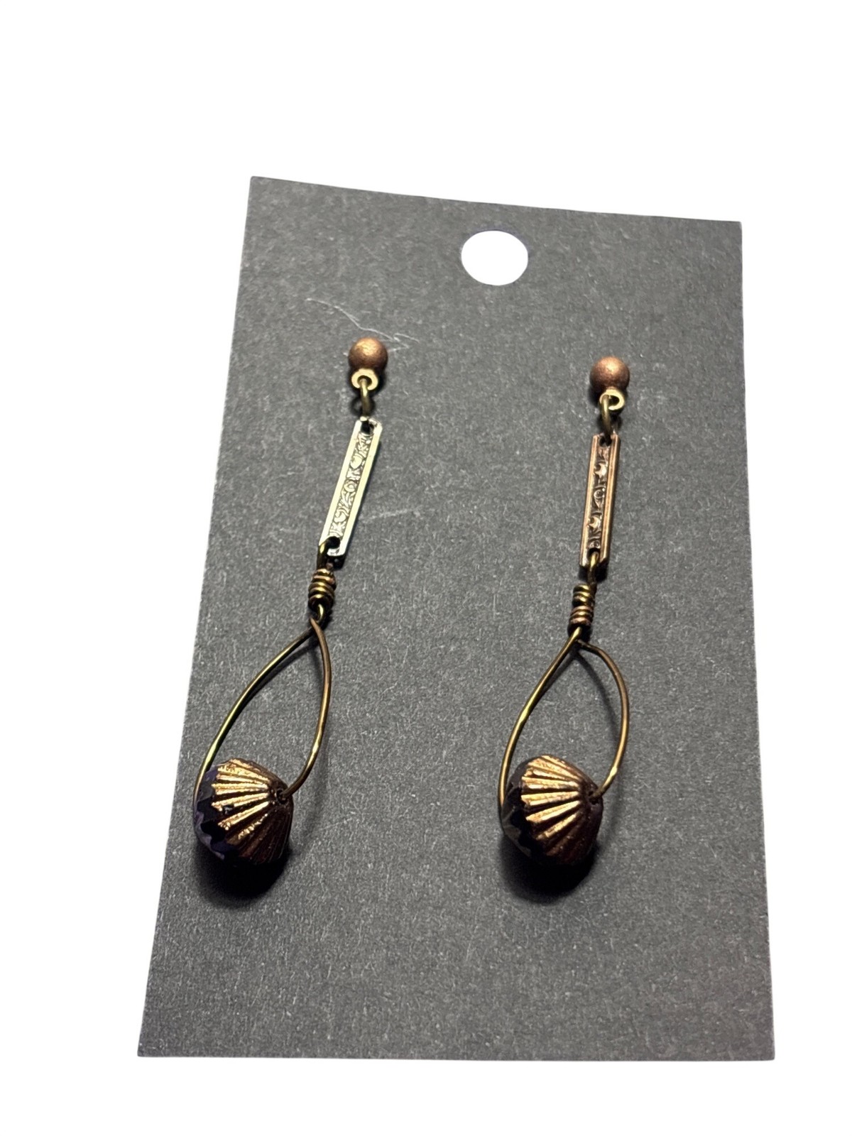 Bronze Color Metal Dangle Earrings Abstract 2.25 inches