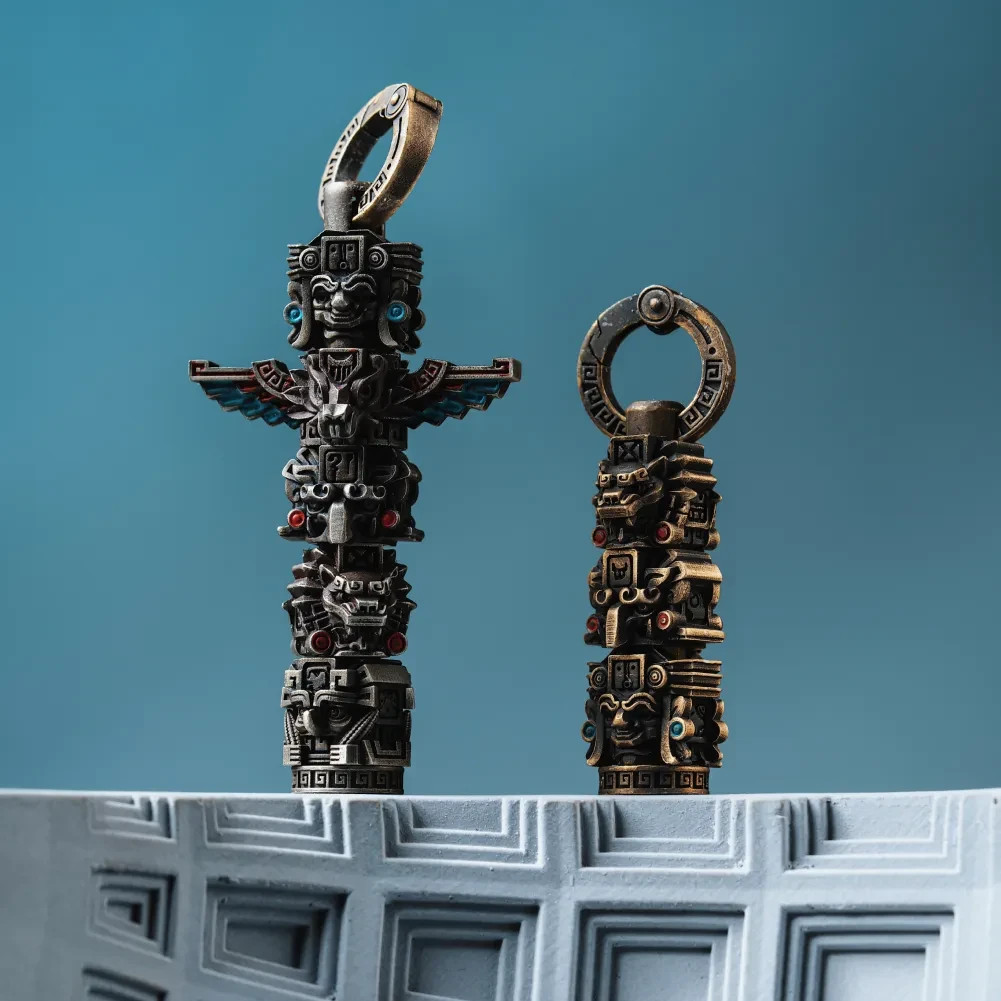 Bronze Mayan Totem Pendant, Mythology Jewelry, Men’s Protection Necklace