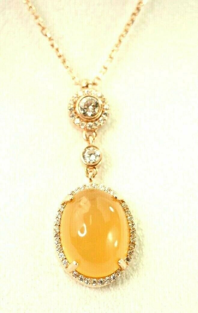 Fine Orange Agate 52 Stone Cubic Zirconia Sterling Pendant Necklace $258 New