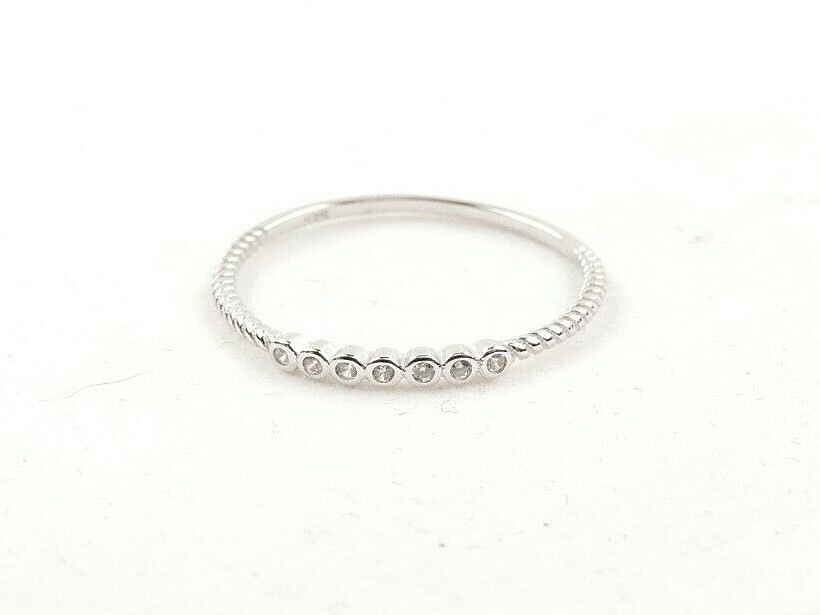 Sterling Silver Cubic Zirconia Dainty Stackable Textured Band Ring