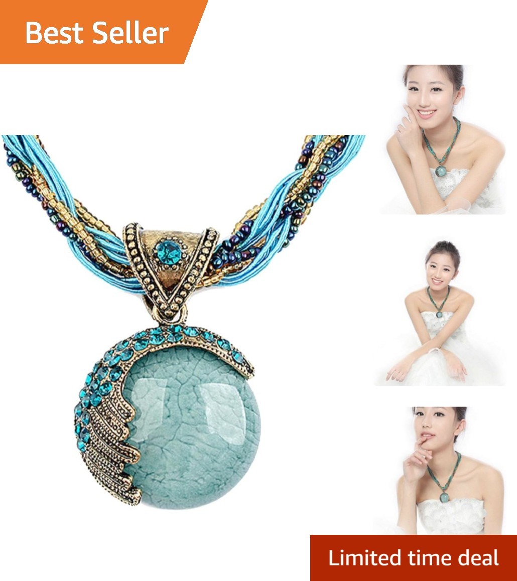 Vintage-Inspired Turquoise Necklace with Adjustable Rope Chain – Women’s Fashion