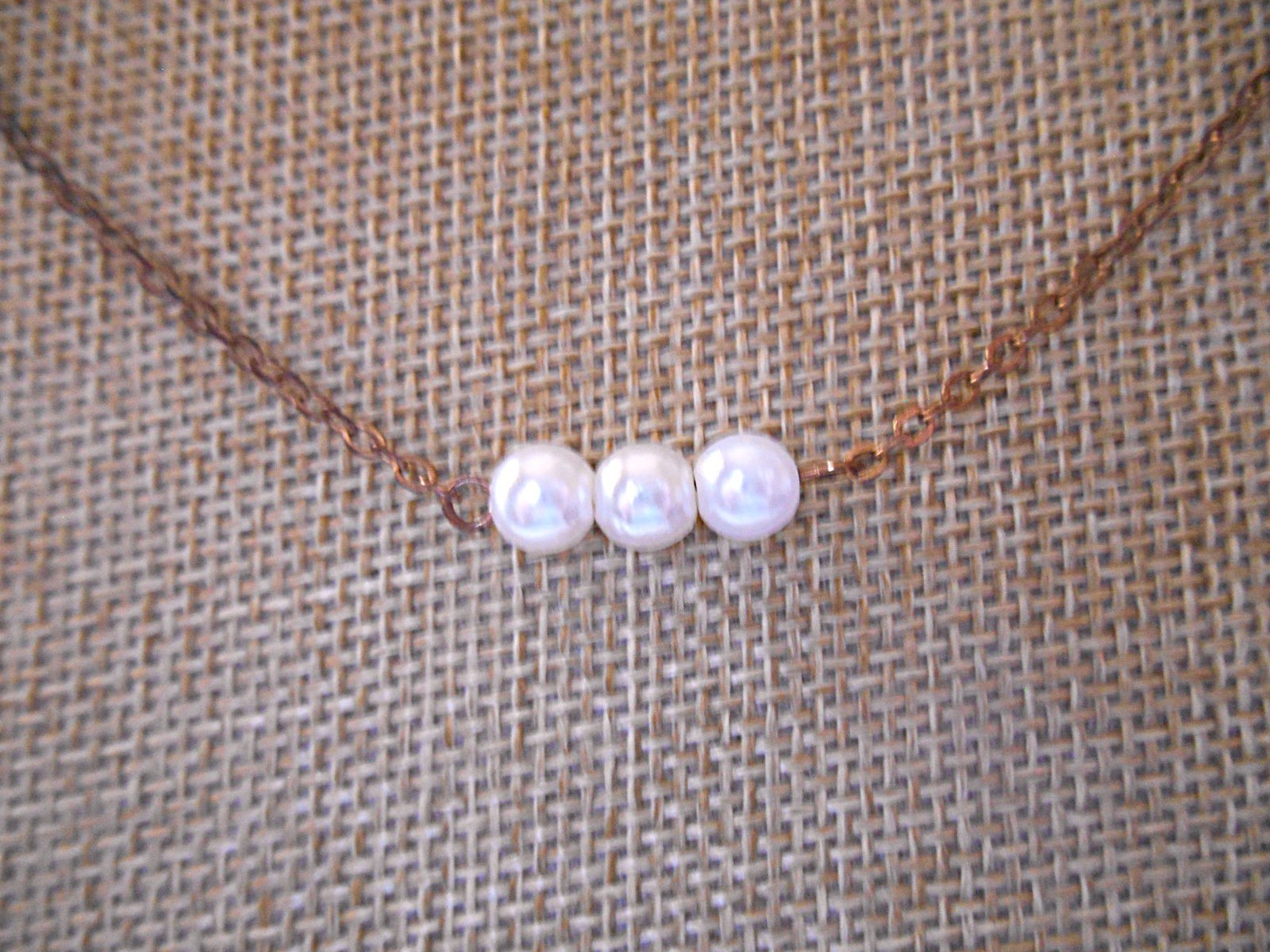 Bronzetone & White Faux Pearl Necklace