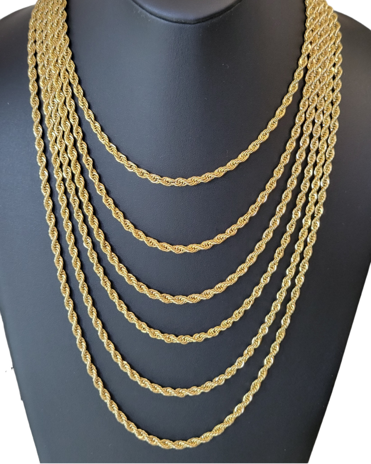 Stainless Steel Gold Plated Rope Chain Necklace 4mm Size 16″ to 26″ Unisex, Men