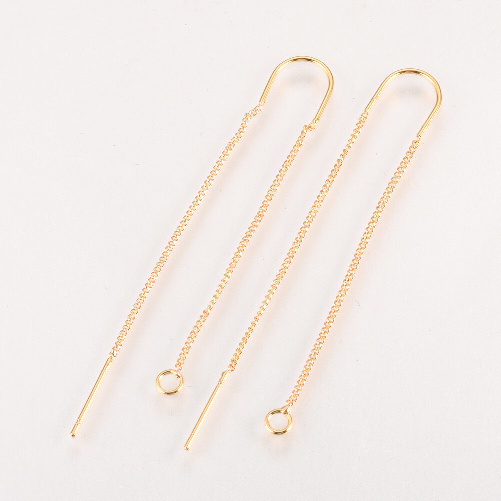 2Pcs Nickel Free Brass Stud Ear Dangle Threads Earring Findings with Loop 103mm