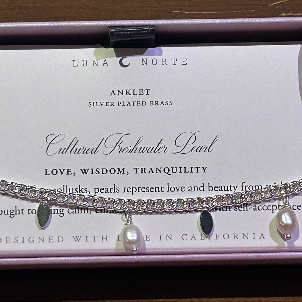 LUNA NORTE Silver Anklet With Cultured Pearl Charms NWTS