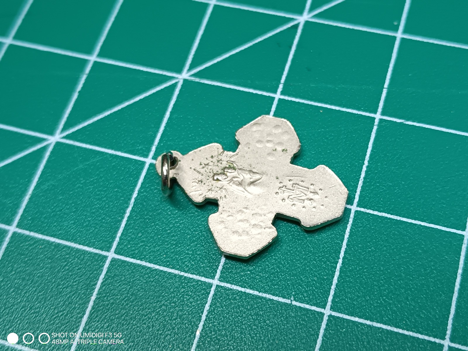 Vintage LM Marked Stainless Steel Small Religious Cross Floating Pendant