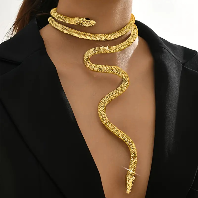 Scaled Golden Adjustable Snake Bracelet Necklace Jewelry Gothic Collar Costume