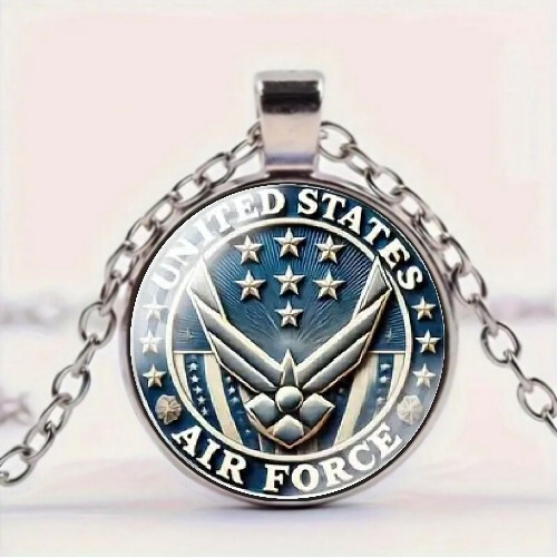 Air Force Badge Art Design Round Pendant Necklace Jewelry Charm