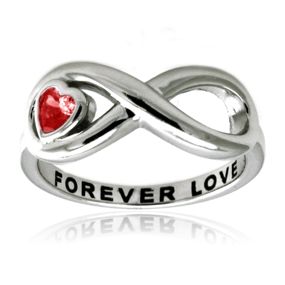 Sterling Silver 925 Forever Love Red CZ Heart Infinity Wedding Ring