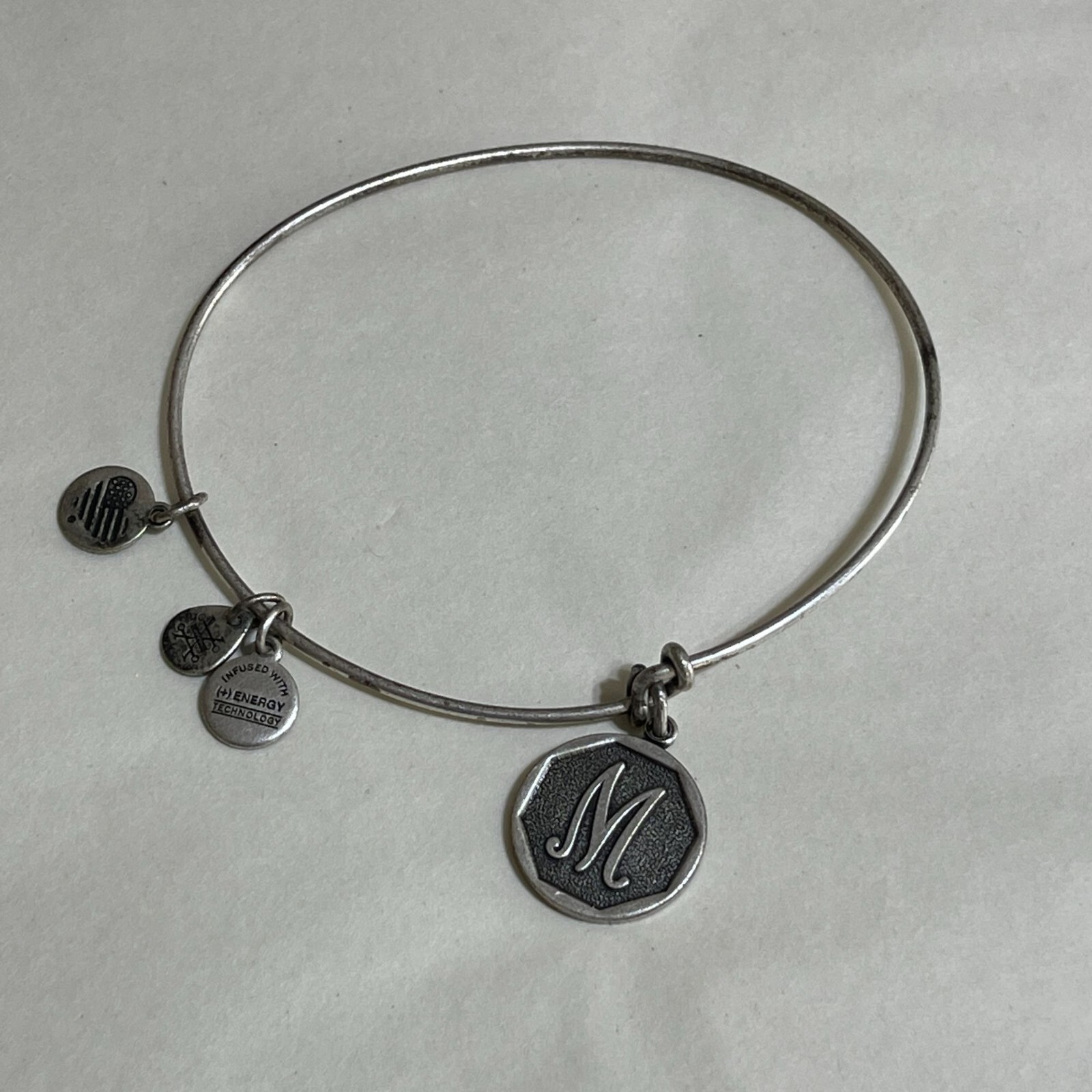 4 Monogramed “M” Bracelets Adjustable Bangle Stackable Silver Tone