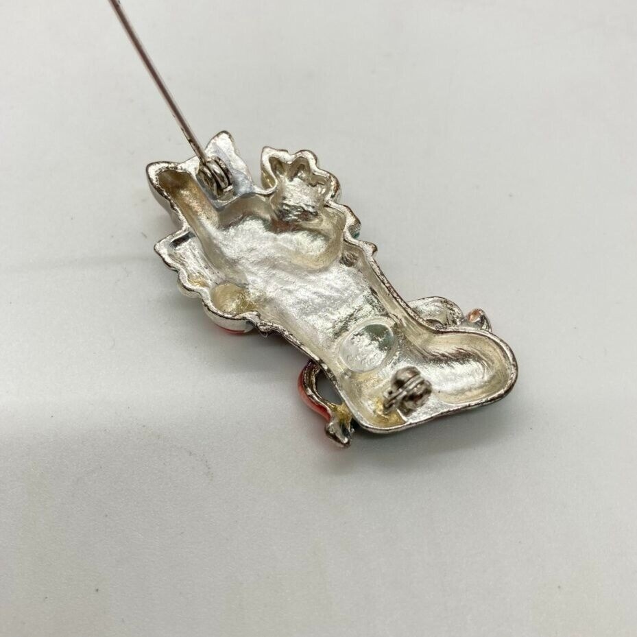 Christopher Radko Christmas 2″ Pin Kitty Cat Stocking Enamel Rhinestones New