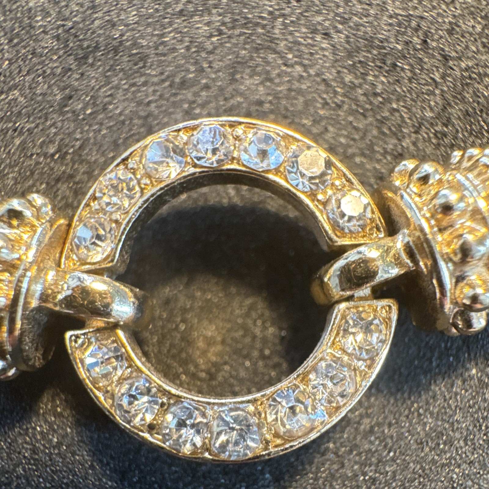 Gold Tone Beaded Ball Bracelet Pavé Crystal Round Circle Hook Clasp