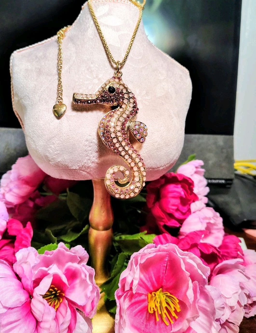 Betsey Johnson Pink Rhinestone Seahorse Necklace