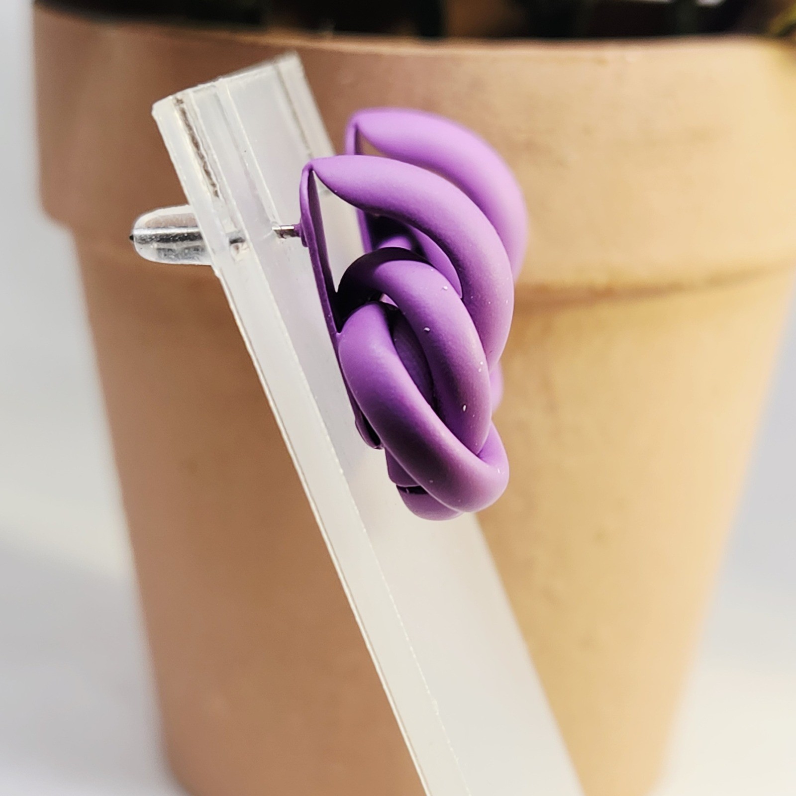 Matte Purple Love Knot Stud Earrings Modern Minimalist Intertwined Post Back