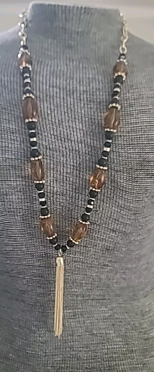 Chunky Gold Tone beaded necklace w/Tassel NWT 32″ w/3.25″ tassel
