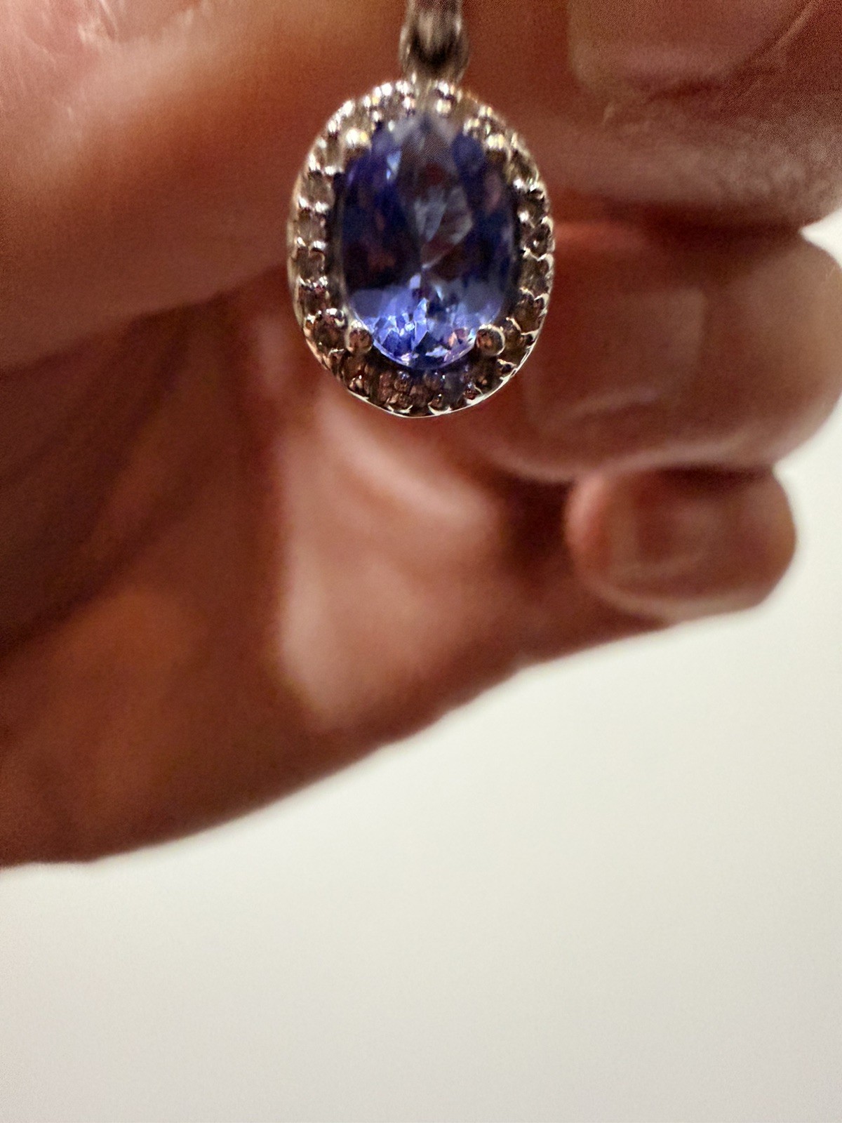 Tanzanite Effy Estate 14k White Gold Diamond Halo Stamped BH Oval Cut Pendant