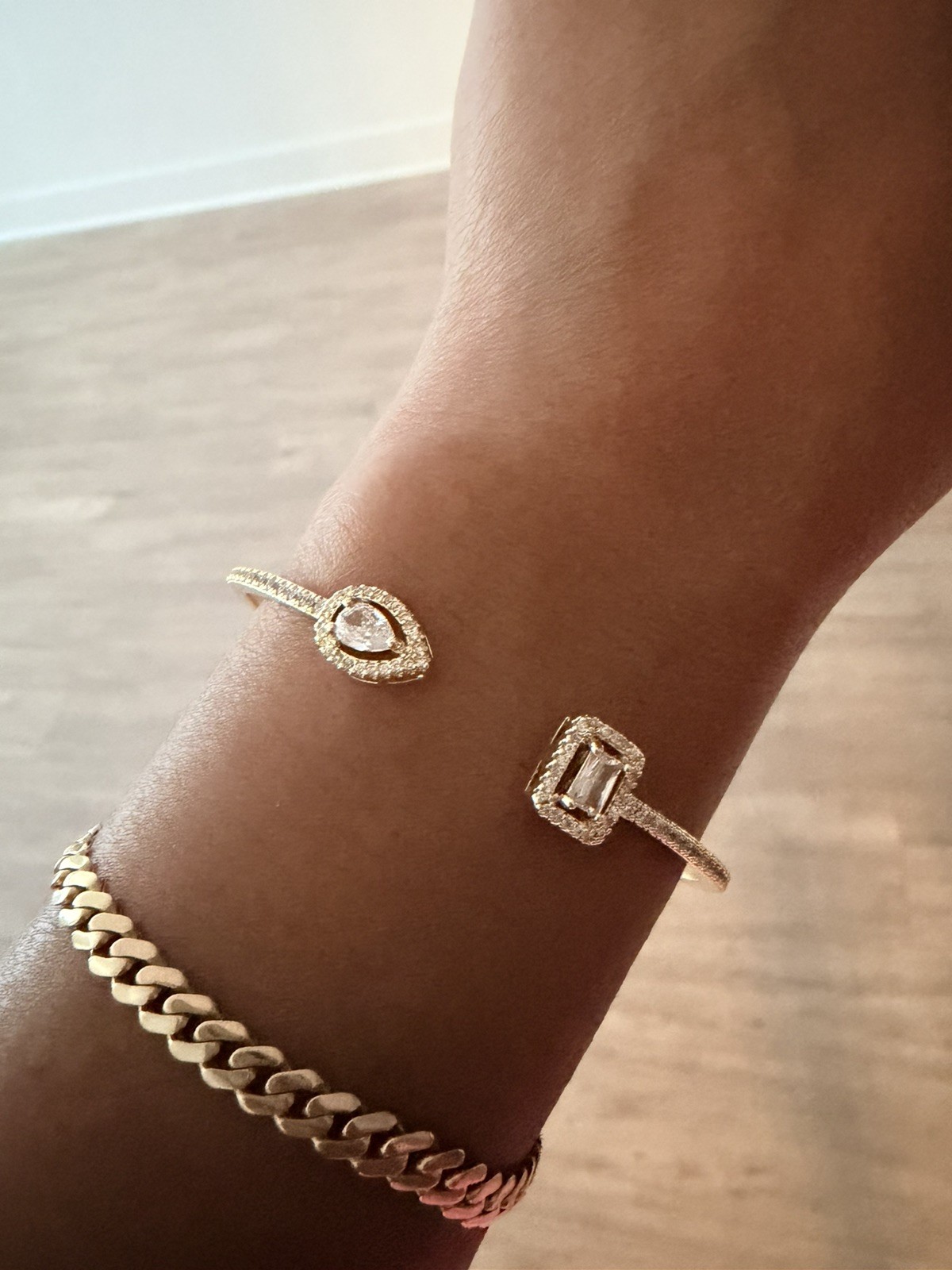 Luxury Gold Geometric Cuff Bangle Cubic Zirconia Women Bracelet