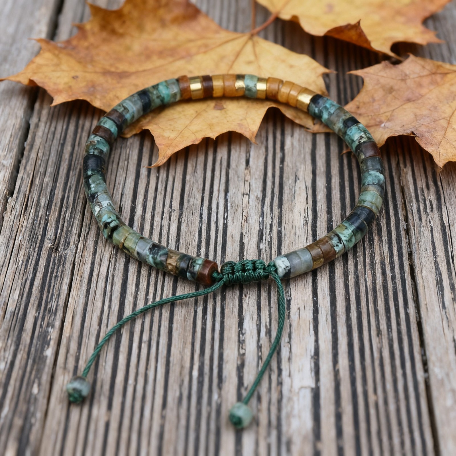 Morse code LET THEM African Turquoise Tiger eye Adjustable Dainty Bracelet