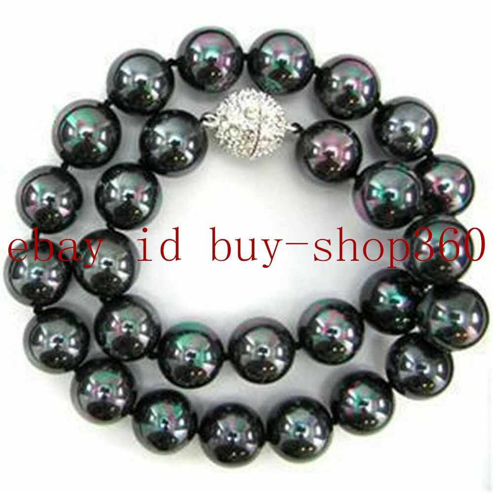 Pretty 8/10/12/14mm Rainbow Black South Sea Shell Pearl Gemstone Necklace 18”