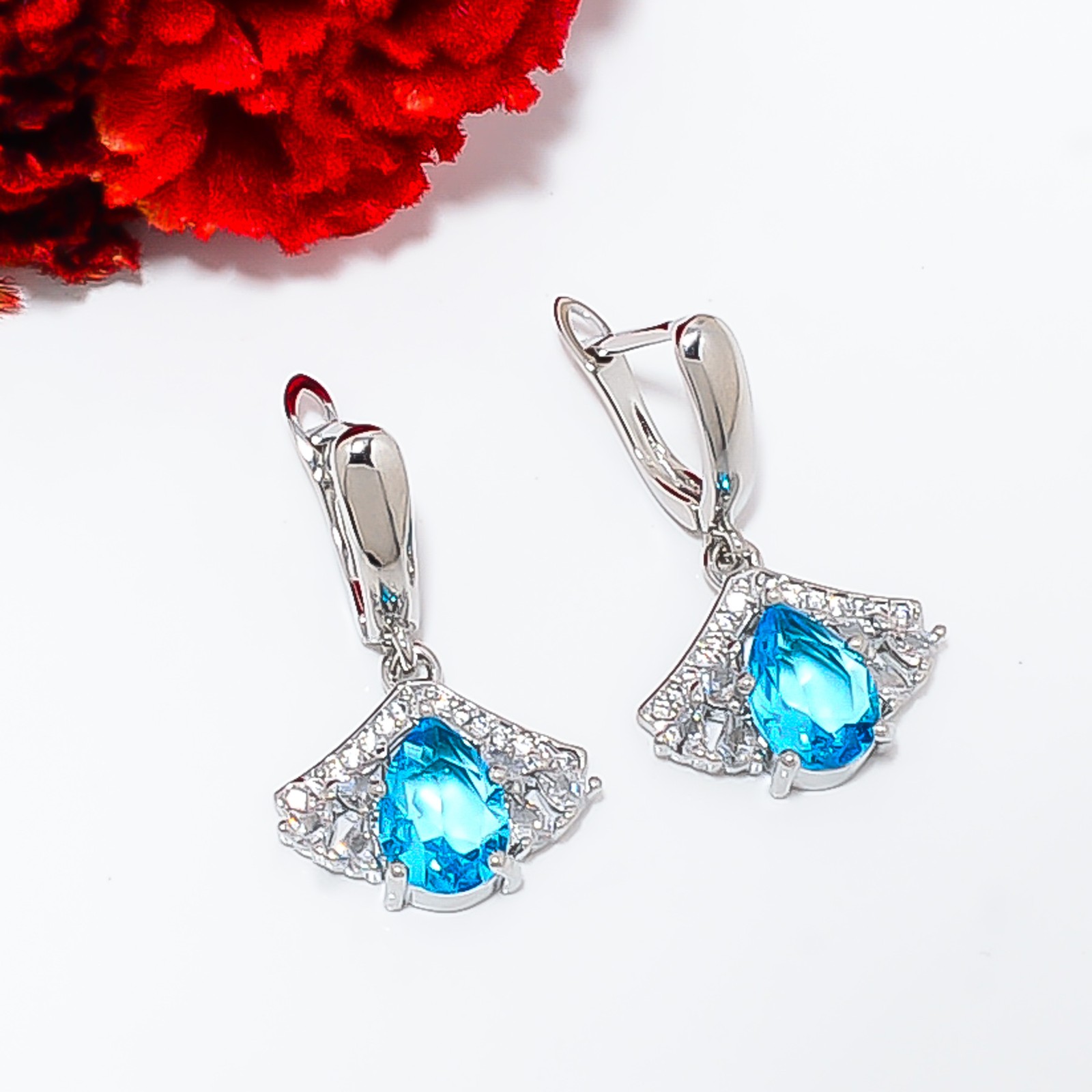 Blue Topaz & Cz 925 Sterling Silver Earring 1.10″ E14568